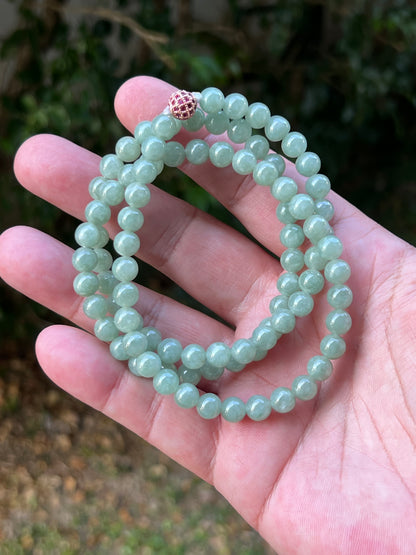 Natural Certified Grade A Burmese Jadeite Jade Beaded Necklace – Icy Imperial & Apple Green – 6.7mm Beads – JN079