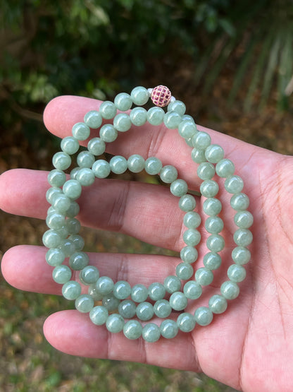Natural Certified Grade A Burmese Jadeite Jade Beaded Necklace – Icy Imperial & Apple Green – 6.7mm Beads – JN079