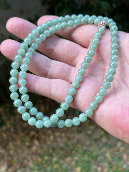 Natural Certified Grade A Burmese Jadeite Jade Beaded Necklace – Icy Imperial & Apple Green – 6.7mm Beads – JN080