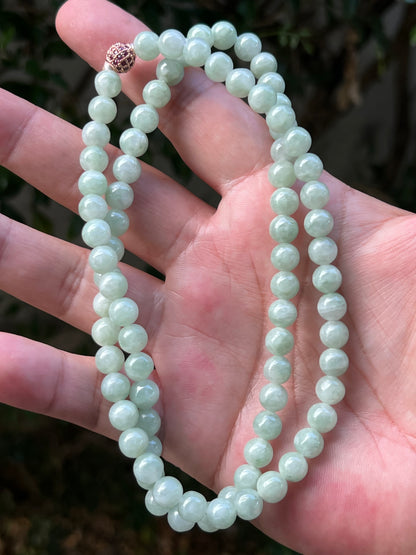Natural Certified Grade A Burmese Jadeite Jade Beaded Necklace – Icy Imperial & Apple Green – 7.5mm Beads – JN081