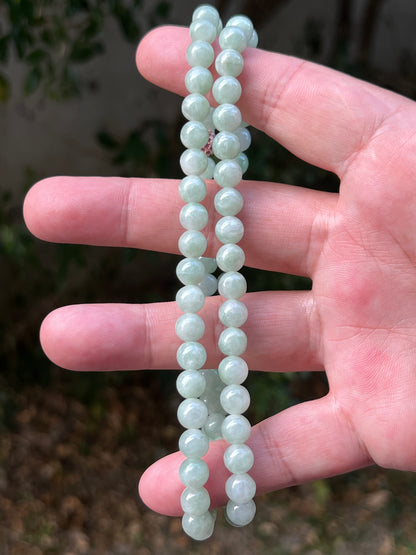 Natural Certified Grade A Burmese Jadeite Jade Beaded Necklace – Icy Imperial & Apple Green – 7.5mm Beads – JN081