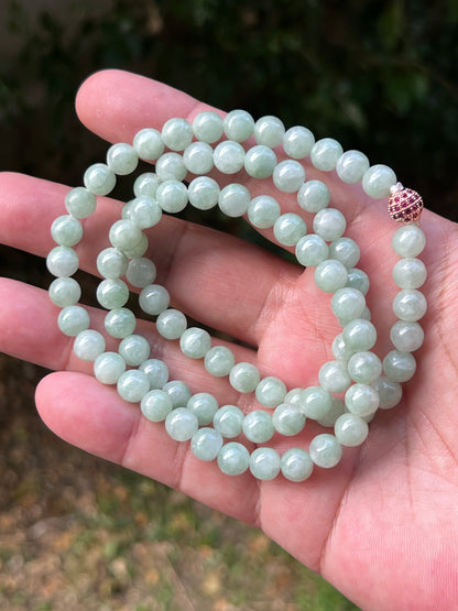 Natural Certified Grade A Burmese Jadeite Jade Beaded Necklace – Icy Imperial & Apple Green – 7.5mm Beads – JN081