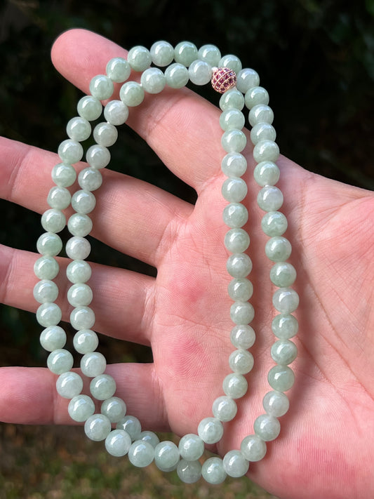 Natural Certified Grade A Burmese Jadeite Jade Beaded Necklace – Icy Imperial & Apple Green – 7.3mm Beads – JN082