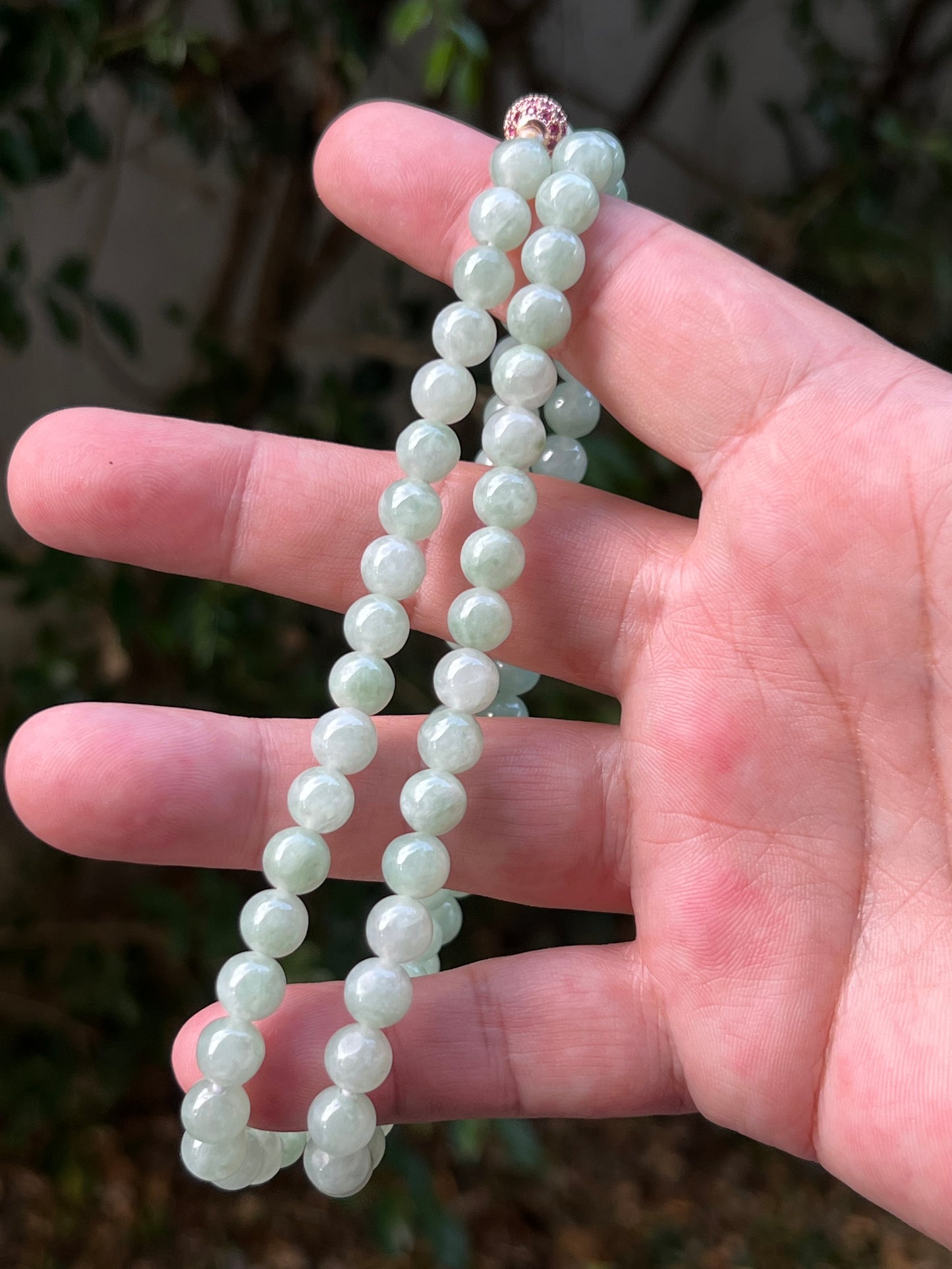Natural Certified Grade A Burmese Jadeite Jade Beaded Necklace – Icy Imperial & Apple Green – 7.3mm Beads – JN082