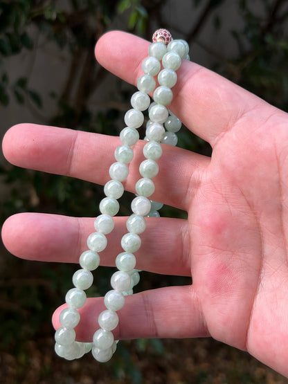 Natural Certified Grade A Burmese Jadeite Jade Beaded Necklace – Icy Imperial & Apple Green – 7.3mm Beads – JN082