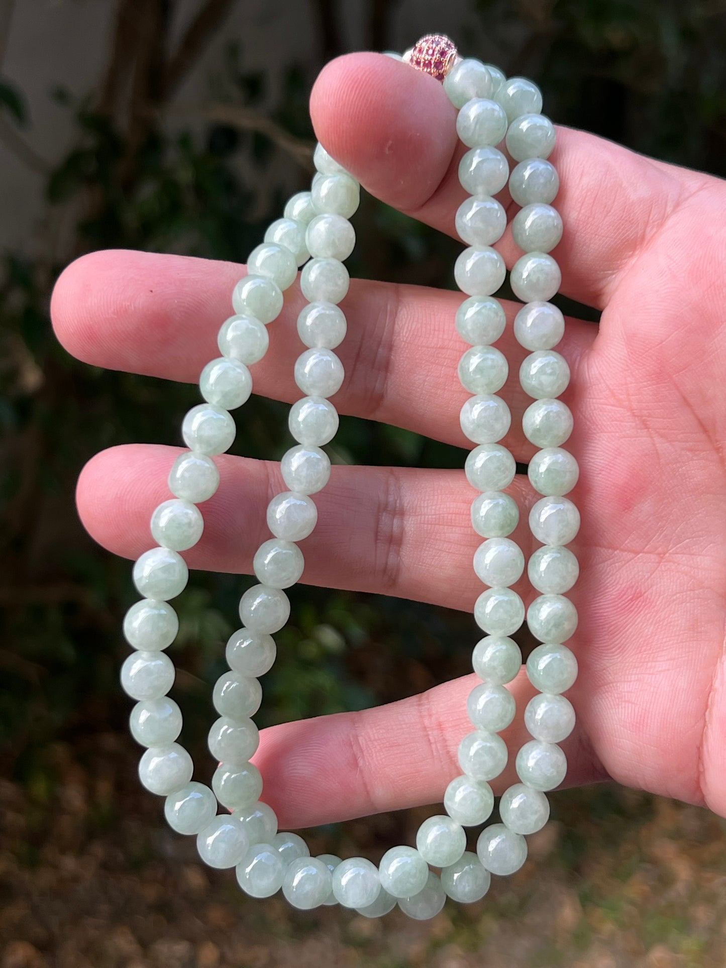 Natural Certified Grade A Burmese Jadeite Jade Beaded Necklace – Icy Imperial & Apple Green – 7.3mm Beads – JN082