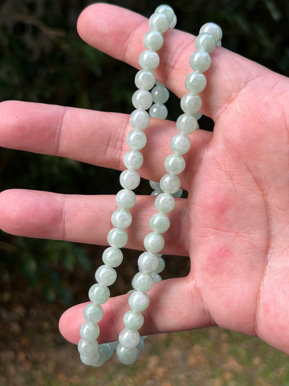 Natural Certified Grade A Burmese Jadeite Jade Beaded Necklace – Icy Imperial & Apple Green – 7.3mm Beads – JN082