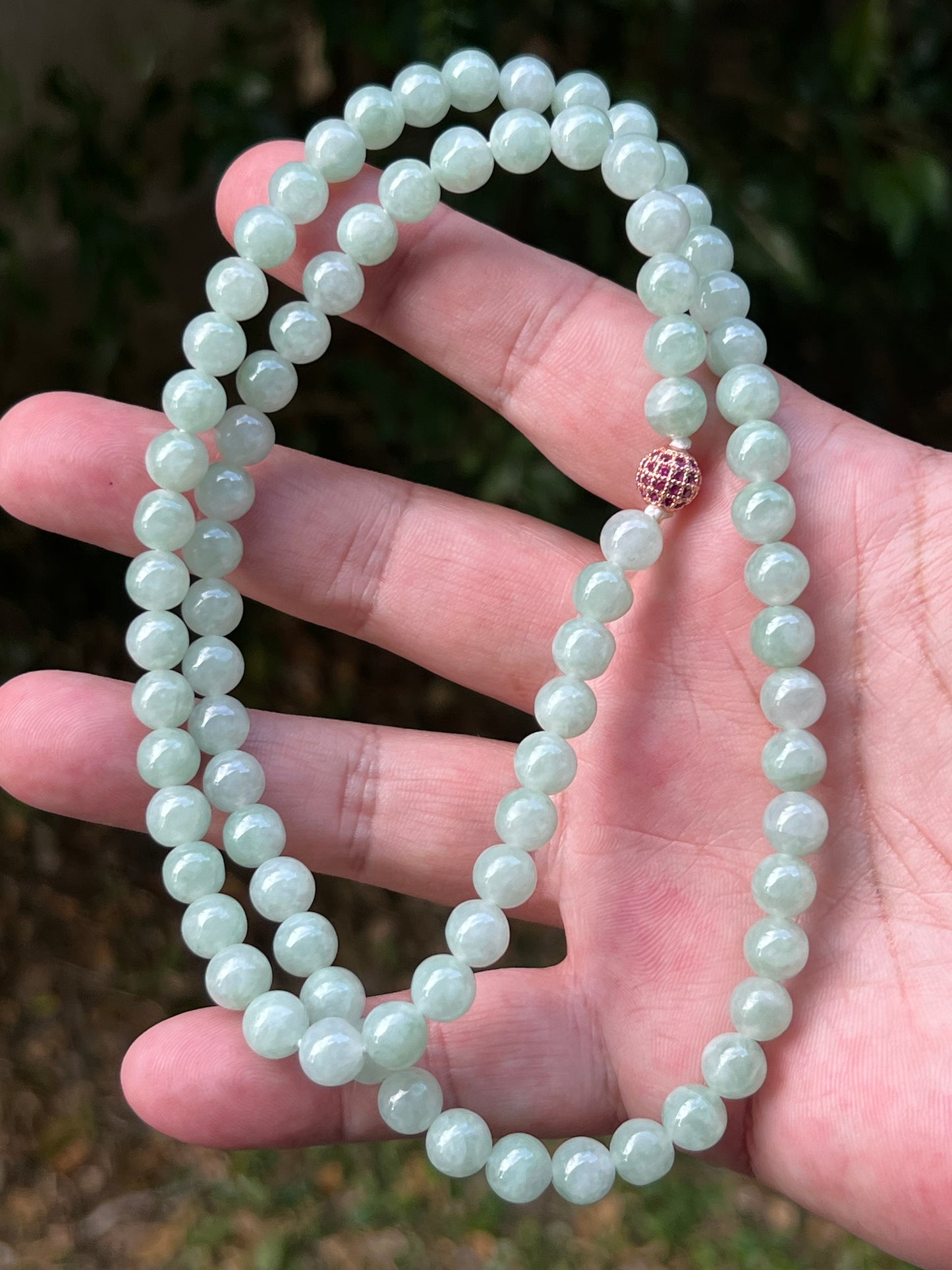 Natural Certified Grade A Burmese Jadeite Jade Beaded Necklace – Icy Imperial & Apple Green – 7.3mm Beads – JN082