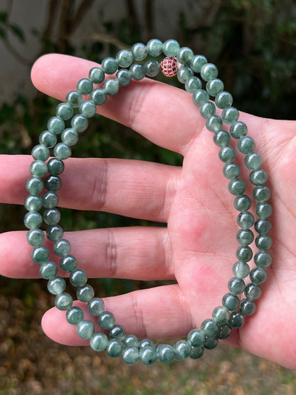 Natural Certified Grade A Burmese Jadeite Jade Beaded Necklace – Icy Imperial & Deep Emerald Green – 7.3mm Beads – JN092