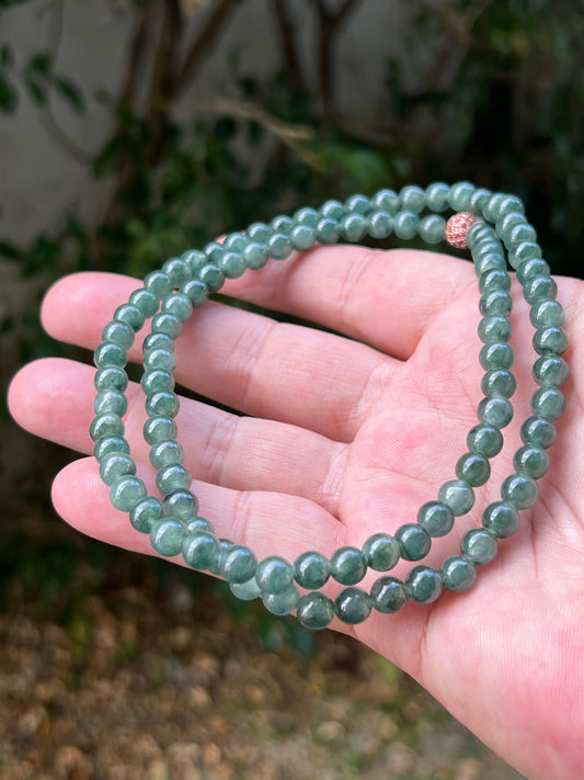 Natural Certified Grade A Burmese Jadeite Jade Beaded Necklace – Icy Imperial & Deep Emerald Green – 7.3mm Beads – JN092