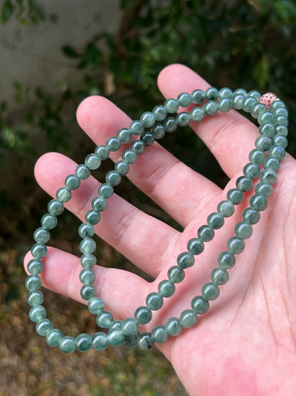 Natural Certified Grade A Burmese Jadeite Jade Beaded Necklace – Icy Imperial & Deep Emerald Green – 7.3mm Beads – JN092