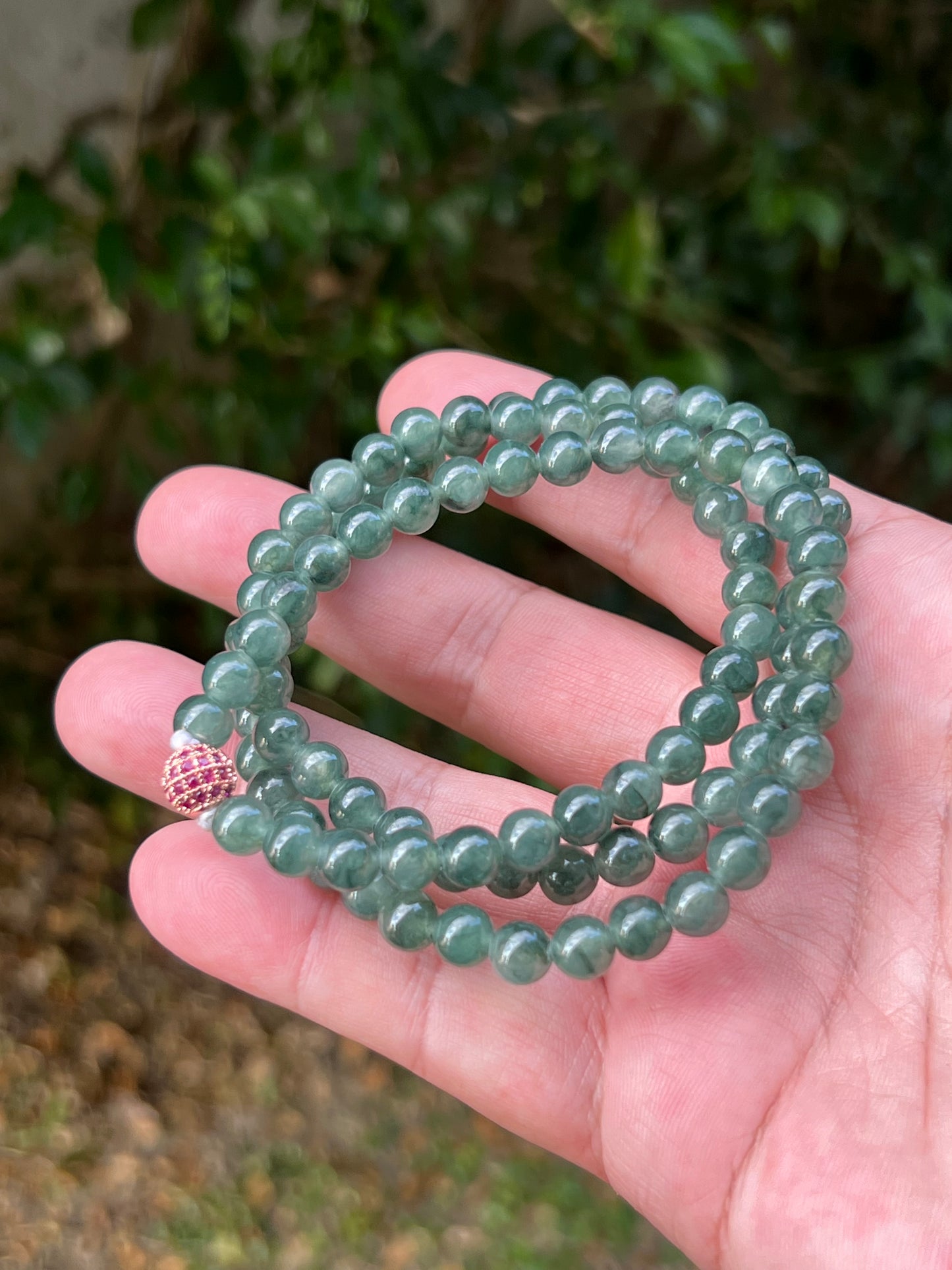Natural Certified Grade A Burmese Jadeite Jade Beaded Necklace – Icy Imperial & Deep Emerald Green – 7.3mm Beads – JN092