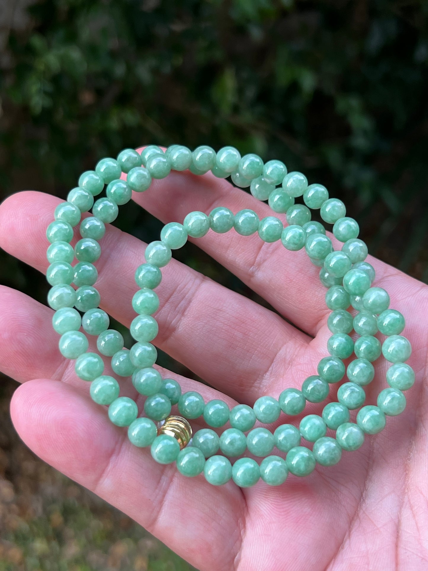 Natural Certified Grade A Burmese Jadeite Jade Beaded Necklace – Icy Imperial & Apple Green – 6mm Beads – JN084