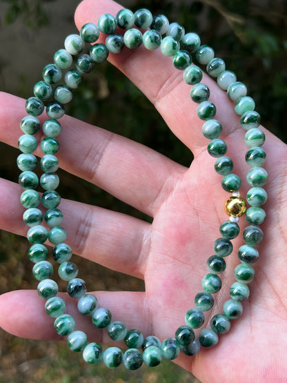 Natural Certified Grade A Burmese Jadeite Jade Beaded Necklace – Icy Imperial & Apple Green – 6.8mm Beads – JN087