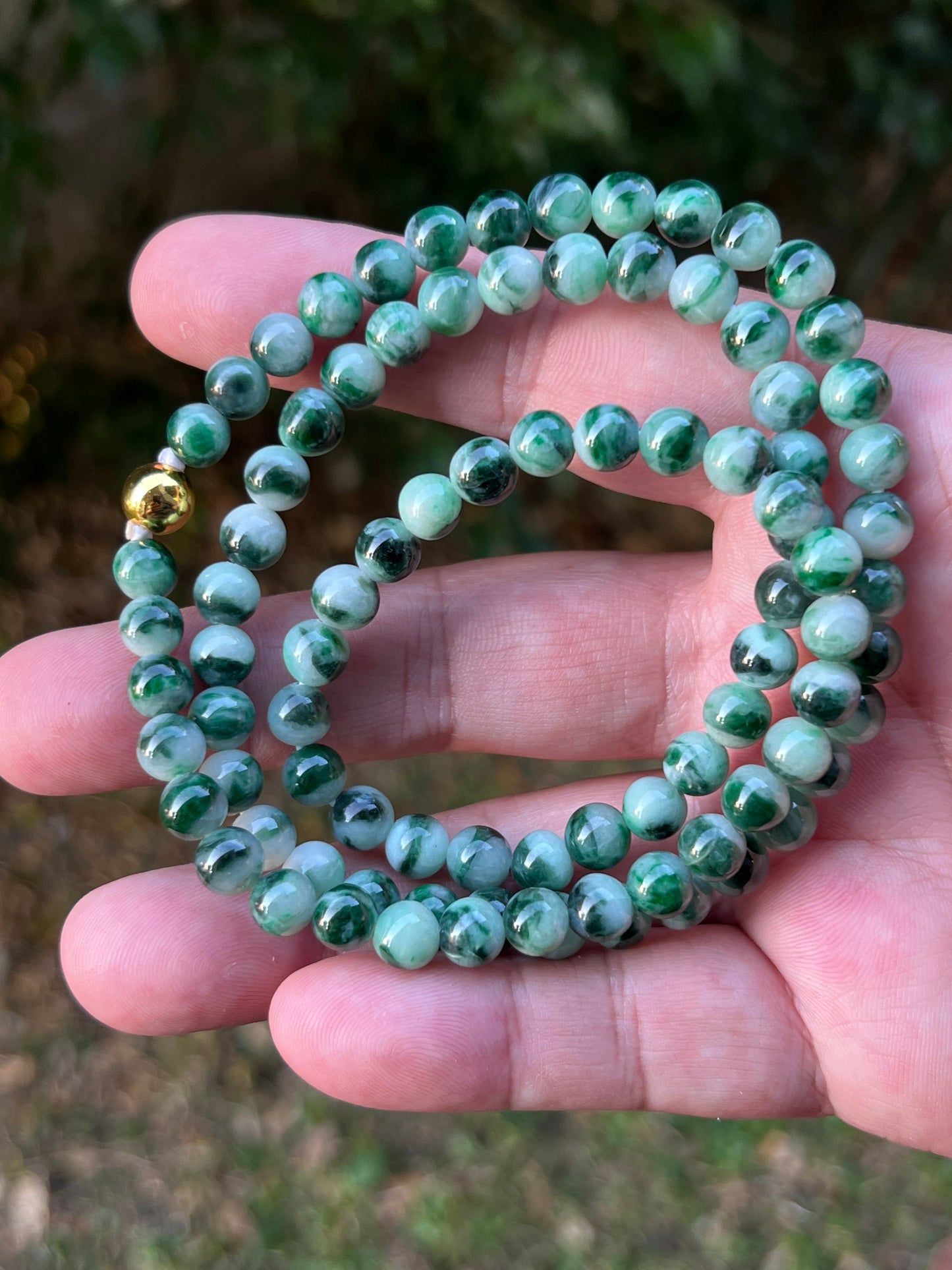 Natural Certified Grade A Burmese Jadeite Jade Beaded Necklace – Icy Imperial & Apple Green – 6.8mm Beads – JN087