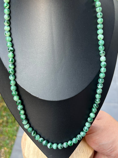 Natural Certified Grade A Burmese Jadeite Jade Beaded Necklace – Icy Imperial & Apple Green – 6.8mm Beads – JN088