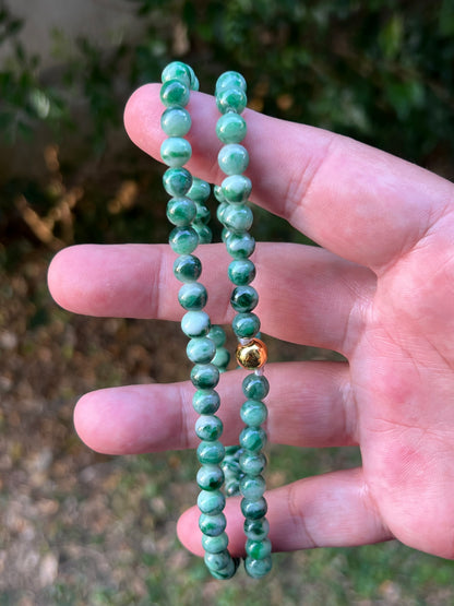 Natural Certified Grade A Burmese Jadeite Jade Beaded Necklace – Icy Imperial & Apple Green – 6.8mm Beads – JN088