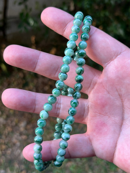 Natural Certified Grade A Burmese Jadeite Jade Beaded Necklace – Icy Imperial & Apple Green – 6.8mm Beads – JN088