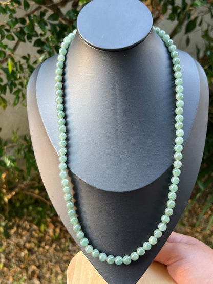 Natural Certified Grade A Burmese Jadeite Jade Beaded Necklace – Icy Imperial & Apple Green – 7.3mm Beads – JN089