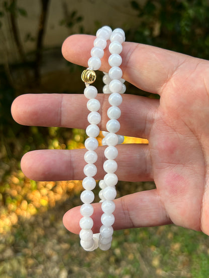 Natural Certified Grade A Burmese Jadeite Jade Beaded Necklace – Icy Milky White & Light Lavender Hues – 7.2mm Beads – JN090