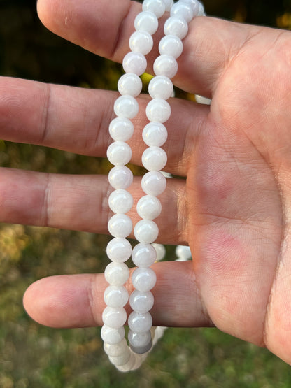 Natural Certified Grade A Burmese Jadeite Jade Beaded Necklace – Icy Milky White & Light Lavender Hues – 7.0mm Beads – JN091