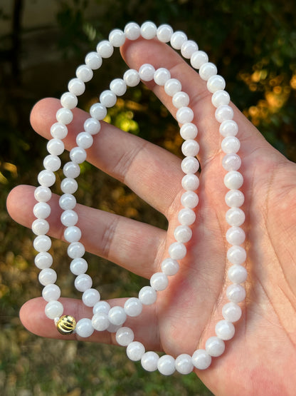 Natural Certified Grade A Burmese Jadeite Jade Beaded Necklace – Icy Milky White & Light Lavender Hues – 7.0mm Beads – JN091