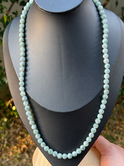 Natural Certified Grade A Burmese Jadeite Jade Beaded Necklace – Icy Imperial & Apple Green – 7mm Beads – JN093