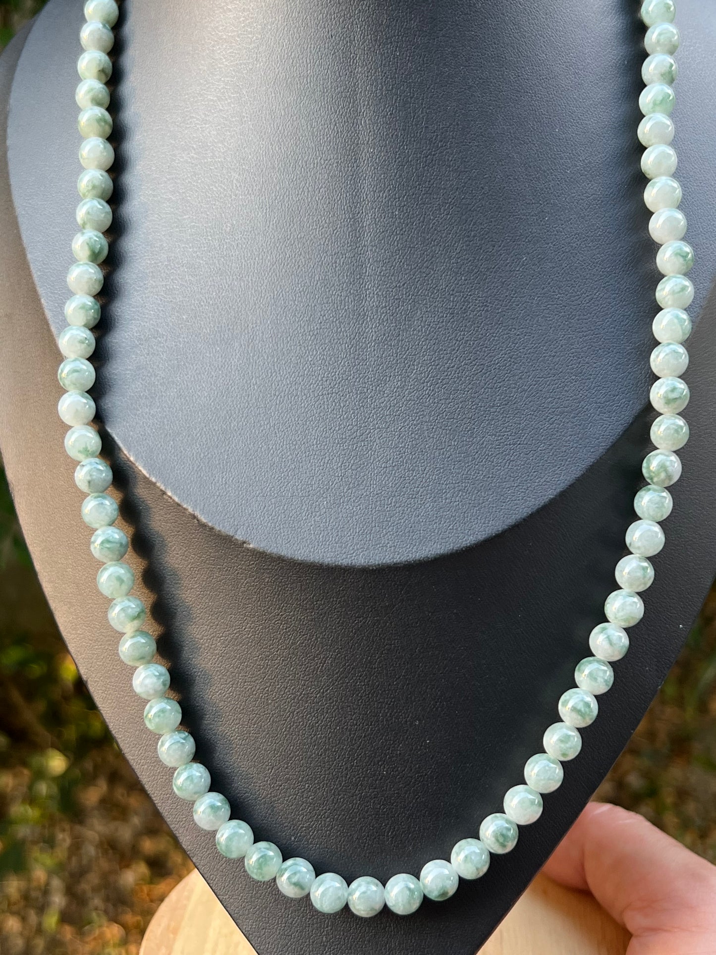 Natural Certified Grade A Burmese Jadeite Jade Beaded Necklace – Icy Imperial & Apple Green – 7mm Beads – JN093