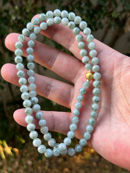 Natural Certified Grade A Burmese Jadeite Jade Beaded Necklace – Icy Imperial & Apple Green – 7mm Beads – JN093