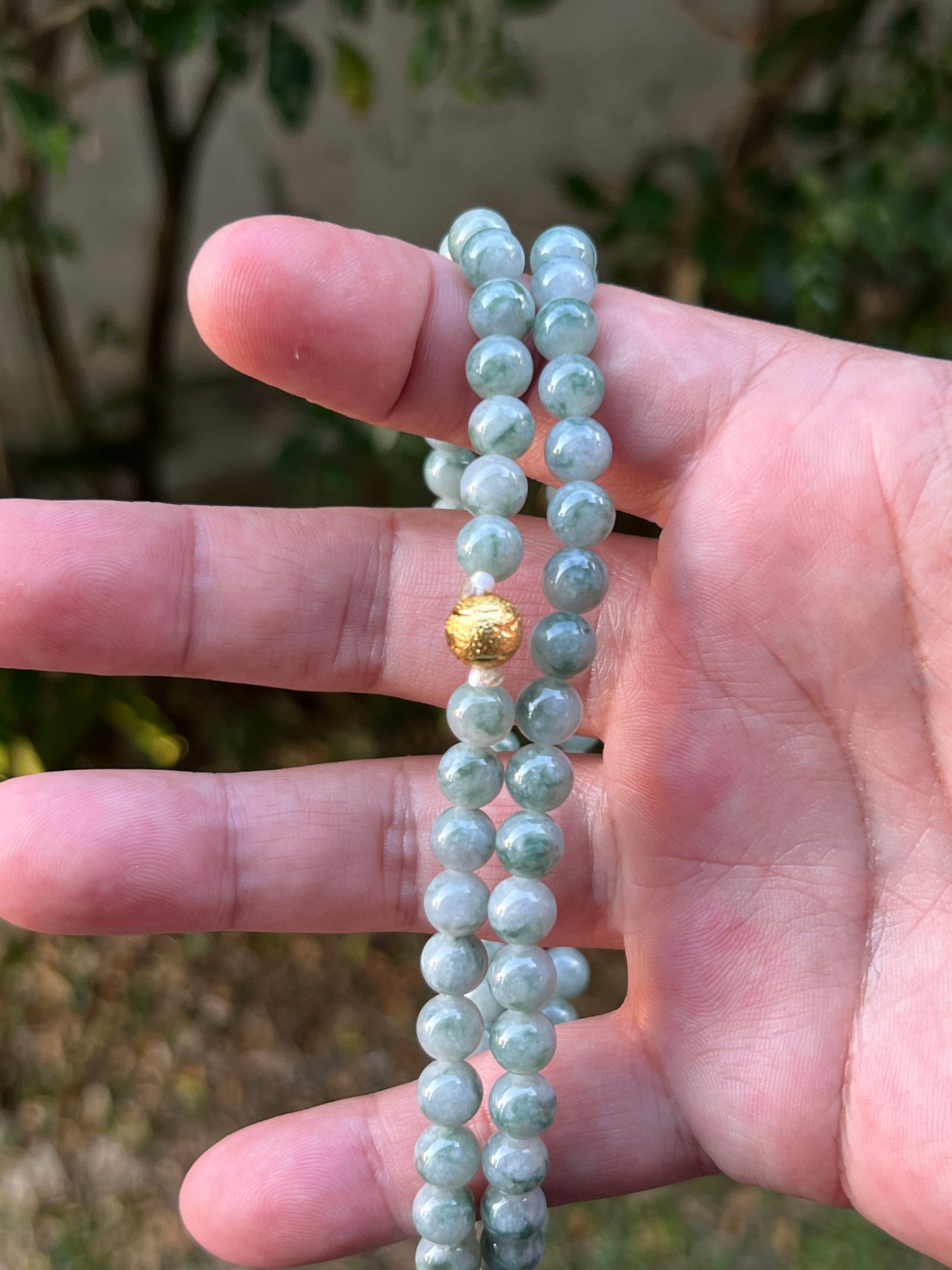 Natural Certified Grade A Burmese Jadeite Jade Beaded Necklace – Icy Imperial & Apple Green – 7mm Beads – JN093