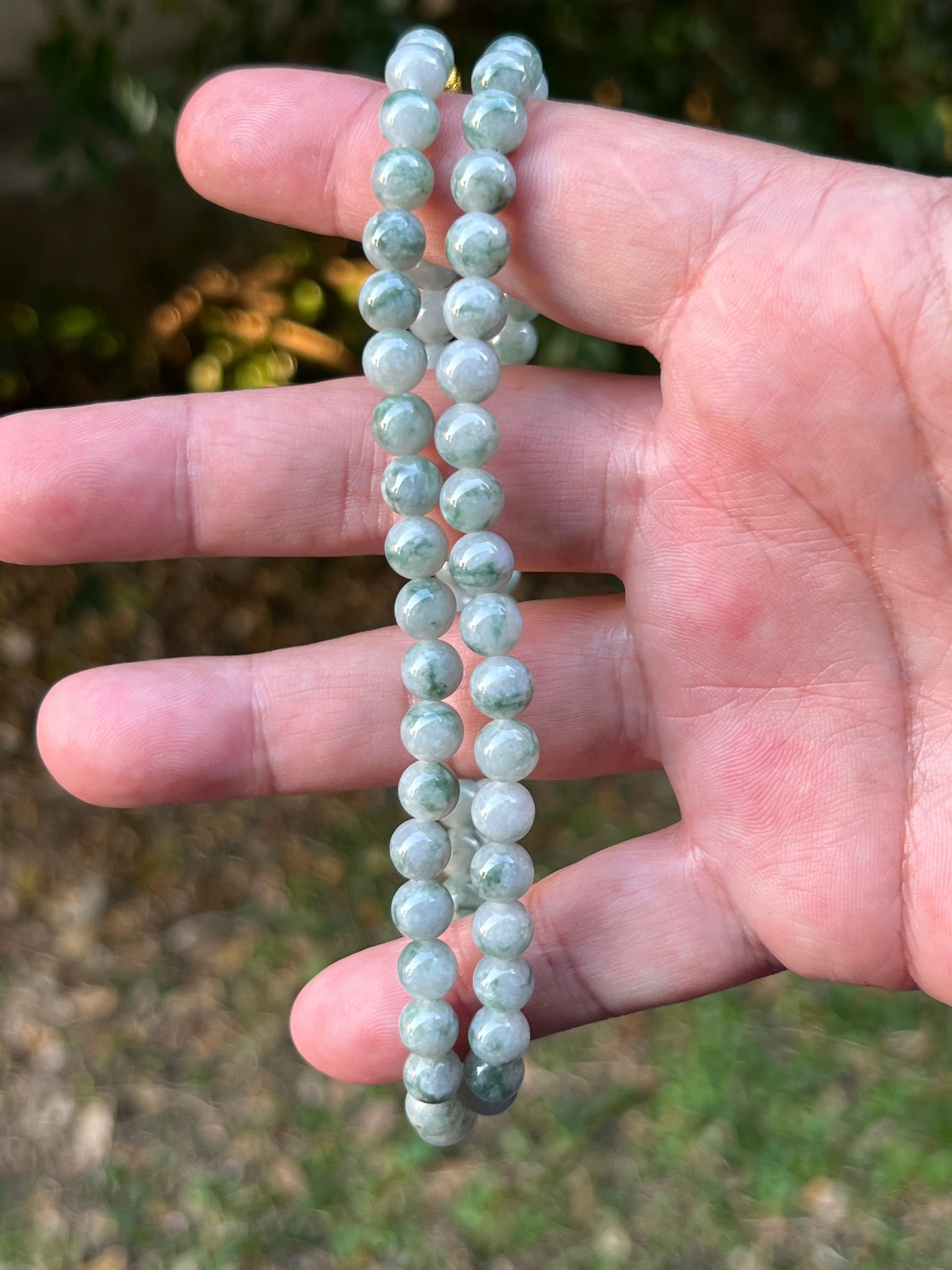 Natural Certified Grade A Burmese Jadeite Jade Beaded Necklace – Icy Imperial & Apple Green – 7mm Beads – JN093