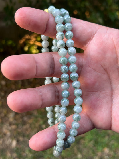 Natural Certified Grade A Burmese Jadeite Jade Beaded Necklace – Icy Imperial & Apple Green – 7mm Beads – JN093