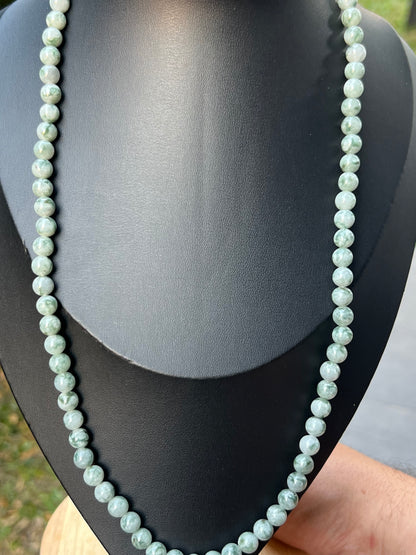 Natural Certified Grade A Burmese Jadeite Jade Beaded Necklace – Icy Imperial & Apple Green – 6.9mm Beads – JN094
