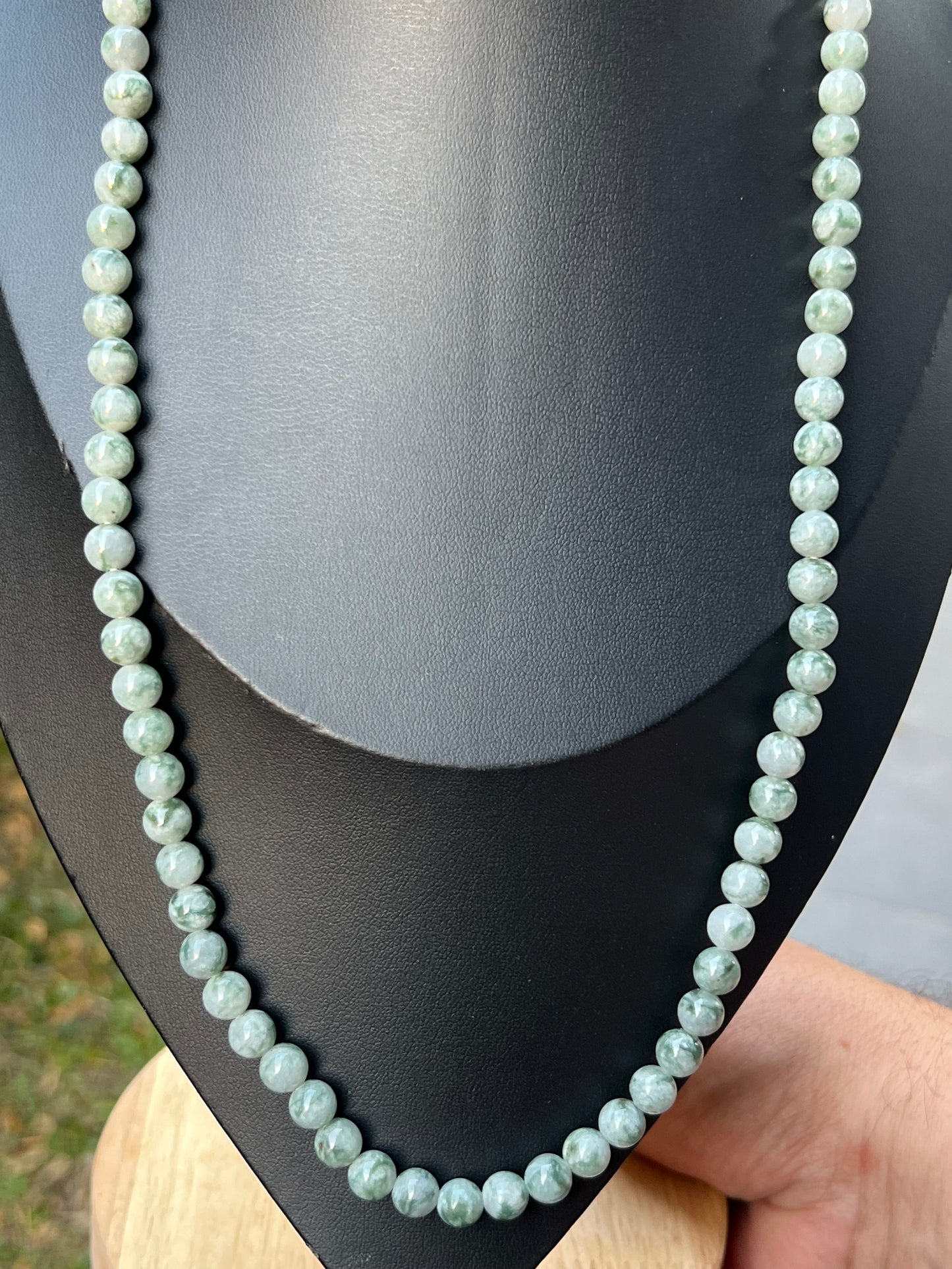 Natural Certified Grade A Burmese Jadeite Jade Beaded Necklace – Icy Imperial & Apple Green – 6.9mm Beads – JN094