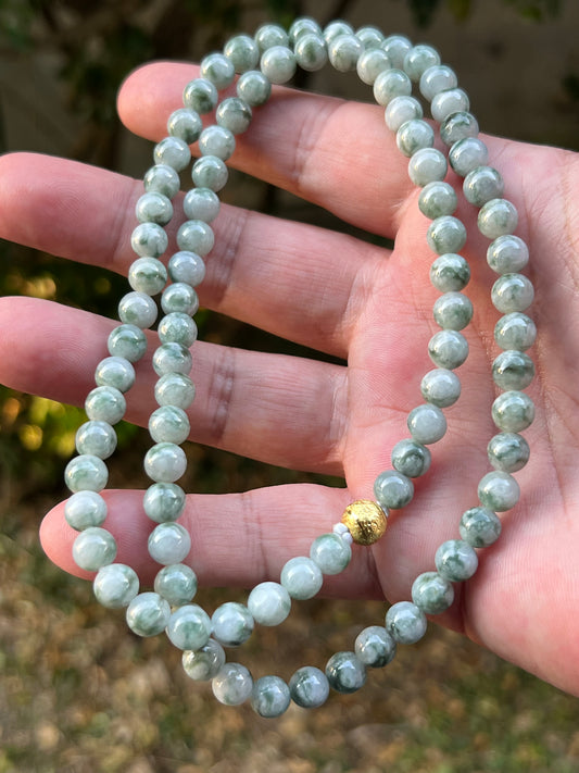 Natural Certified Grade A Burmese Jadeite Jade Beaded Necklace – Icy Imperial & Apple Green – 6.9mm Beads – JN094