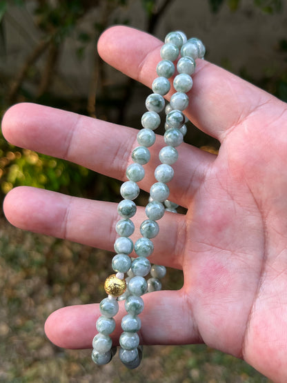 Natural Certified Grade A Burmese Jadeite Jade Beaded Necklace – Icy Imperial & Apple Green – 6.9mm Beads – JN094