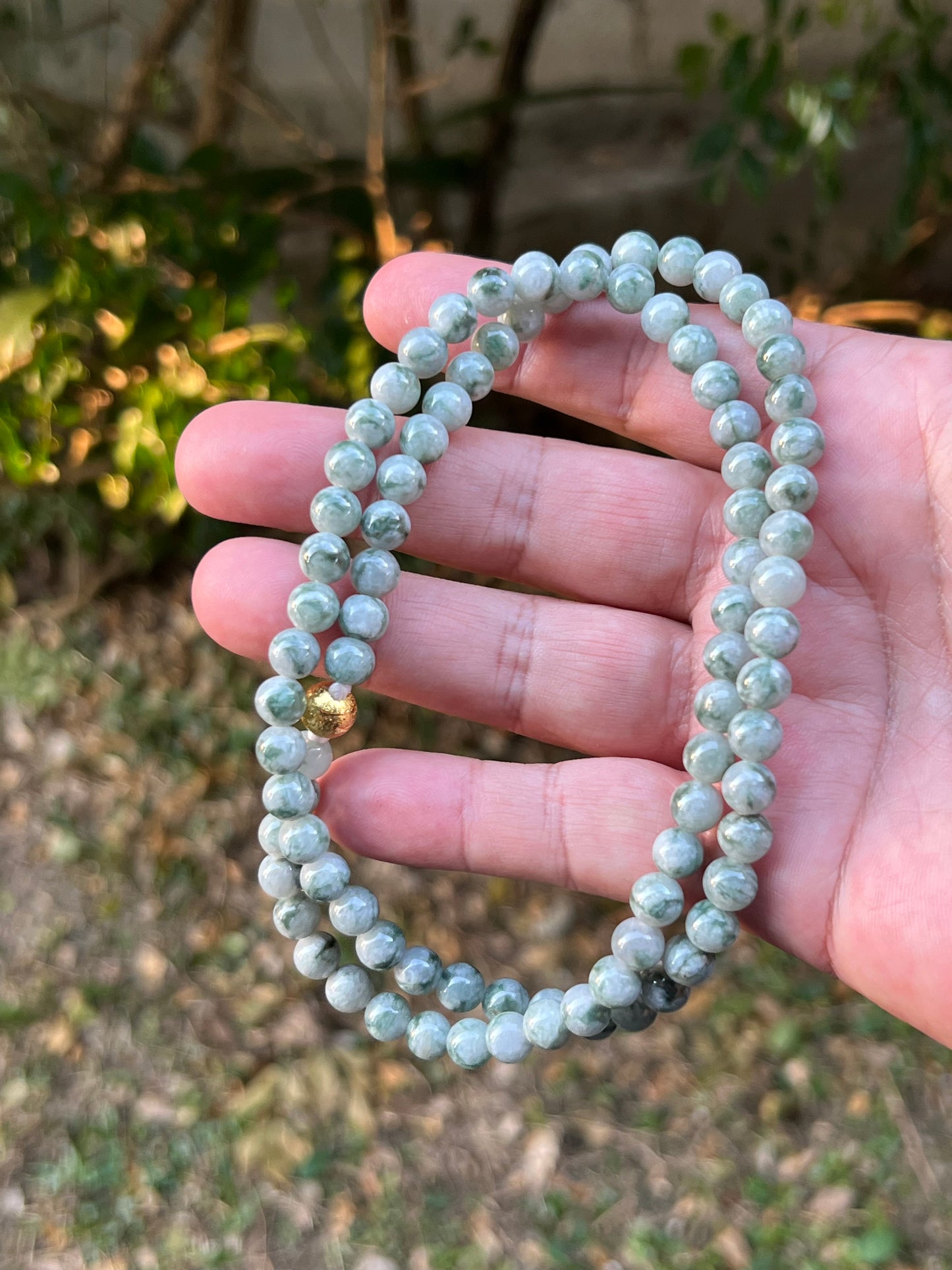 Natural Certified Grade A Burmese Jadeite Jade Beaded Necklace – Icy Imperial & Apple Green – 6.9mm Beads – JN094