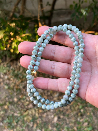 Natural Certified Grade A Burmese Jadeite Jade Beaded Necklace – Icy Imperial & Apple Green – 6.9mm Beads – JN094