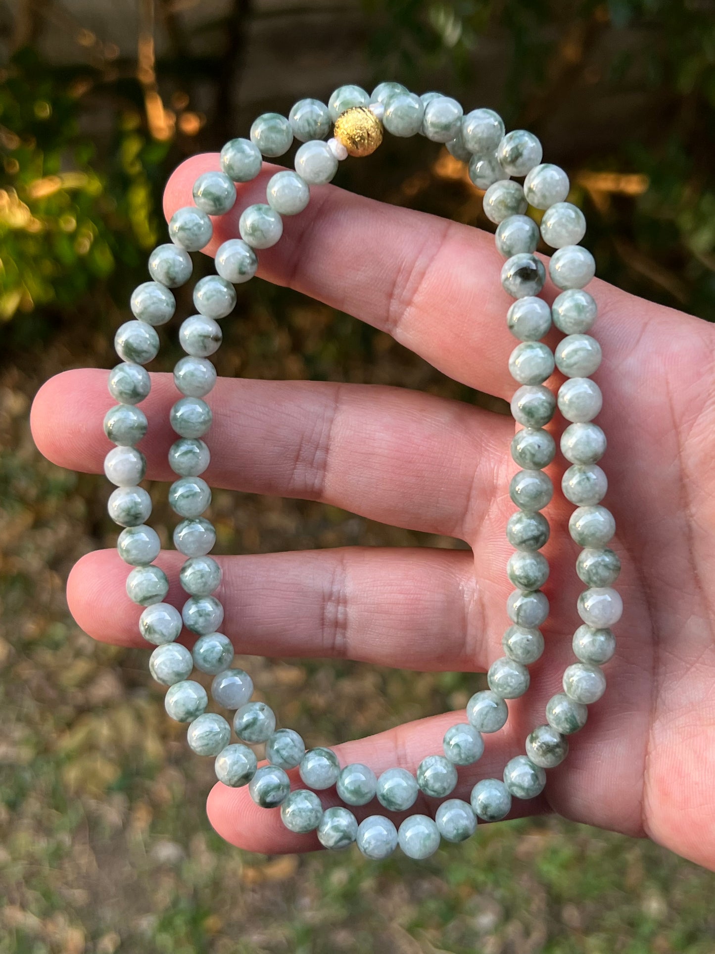 Natural Certified Grade A Burmese Jadeite Jade Beaded Necklace – Icy Imperial & Apple Green – 6.9mm Beads – JN094