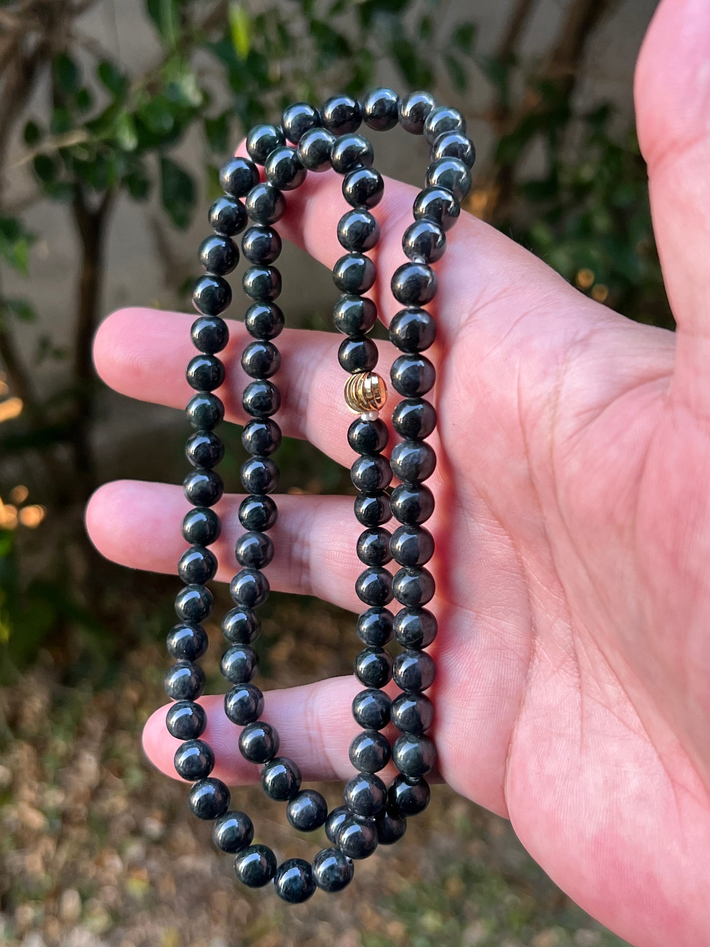 Natural Certified Grade A Burmese Jadeite Jade Beaded Necklace – Icy Deep Forest & Apple Green – 7.3mm Beads – JN095