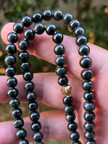 Natural Certified Grade A Burmese Jadeite Jade Beaded Necklace – Icy Deep Forest & Apple Green – 7.3mm Beads – JN095