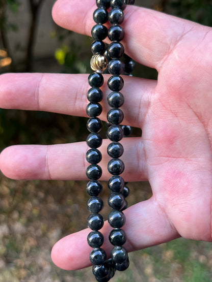 Natural Certified Grade A Burmese Jadeite Jade Beaded Necklace – Icy Deep Forest & Apple Green – 7.3mm Beads – JN095