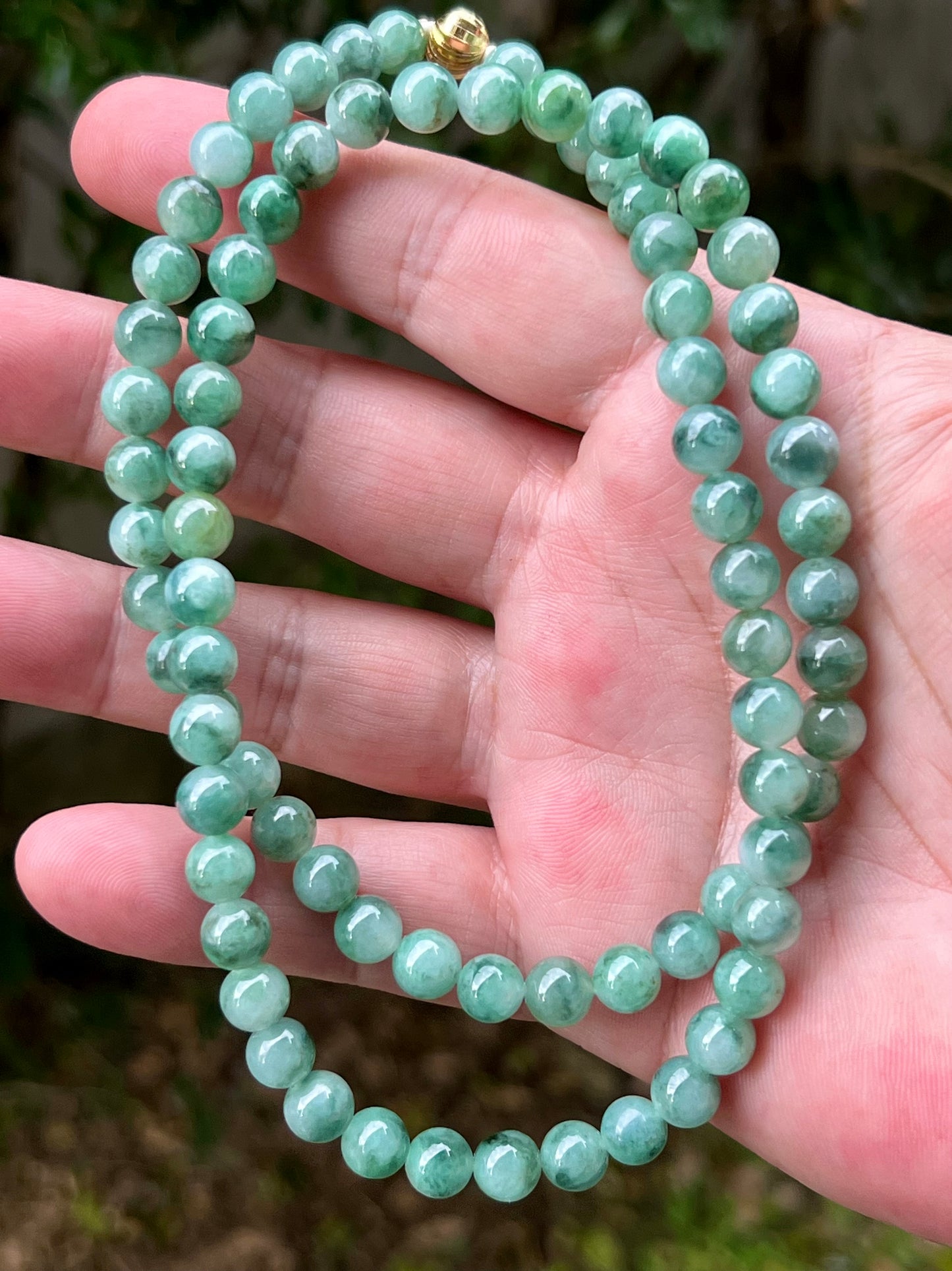 Natural Certified Grade A Burmese Jadeite Jade Beaded Necklace – Icy Imperial & Apple Green – 7.5mm Beads – JN004