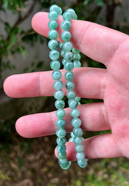 Natural Certified Grade A Burmese Jadeite Jade Beaded Necklace – Icy Imperial & Apple Green – 7.5mm Beads – JN004