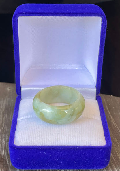 Natural Burmese Jadeite Jade Ring – Icy Apple & Moss Green with Milky White Hues – Round Outer Ring – JRR042