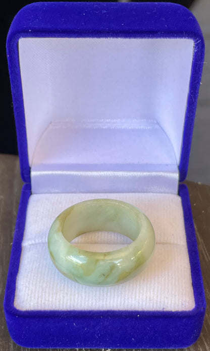 Natural Burmese Jadeite Jade Ring – Icy Apple & Moss Green with Milky White Hues – Round Outer Ring – JRR042