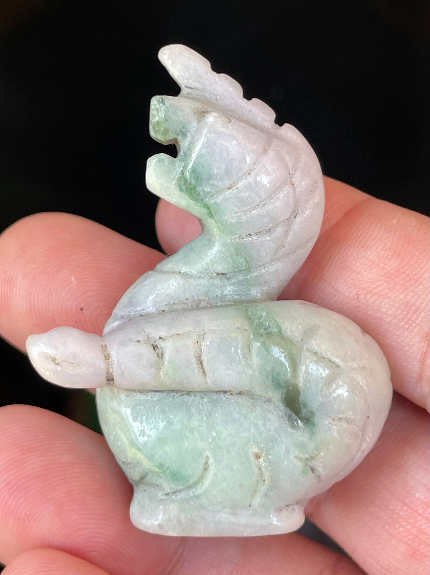 Natural Burmese Jadeite Jade Dragon Carving – Icy Imperial & Apple Green with Milky White Hues – Dragon Motif – JBD002