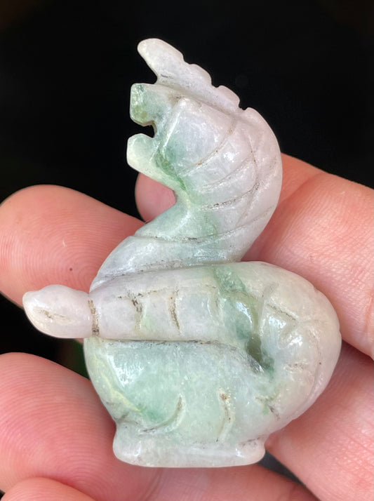 Natural Burmese Jadeite Jade Dragon Carving – Icy Imperial & Apple Green with Milky White Hues – Dragon Motif – JBD002