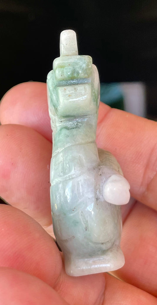 Natural Burmese Jadeite Jade Dragon Carving – Icy Imperial & Apple Green with Milky White Hues – Dragon Motif – JBD002