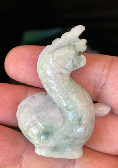 Natural Burmese Jadeite Jade Dragon Carving – Icy Imperial & Apple Green with Milky White Hues – Dragon Motif – JBD002